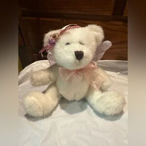 Dan Dee Plush Cream Teddy Bear Angel with Pink Ribbon Bow